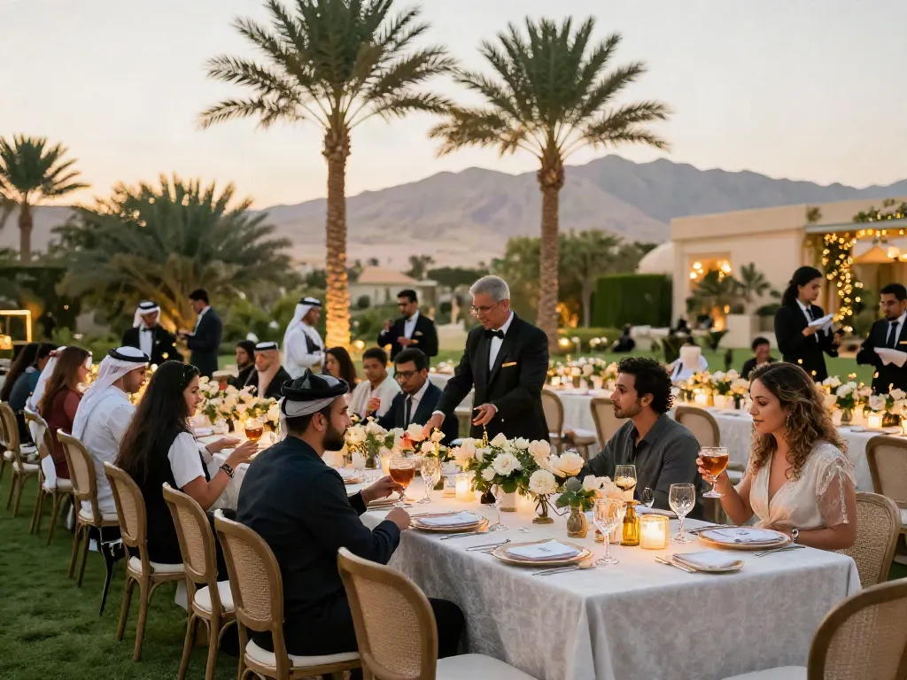 Event rentals showcasing an elegant outdoor setup with premium decor and professional service in Saudi Arabia.